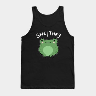 She/They Pronoun Frog: A Cute Ode to Nonbinary and Genderqueer Pride - A Kawaii Journey into the World of Neopronouns Tank Top